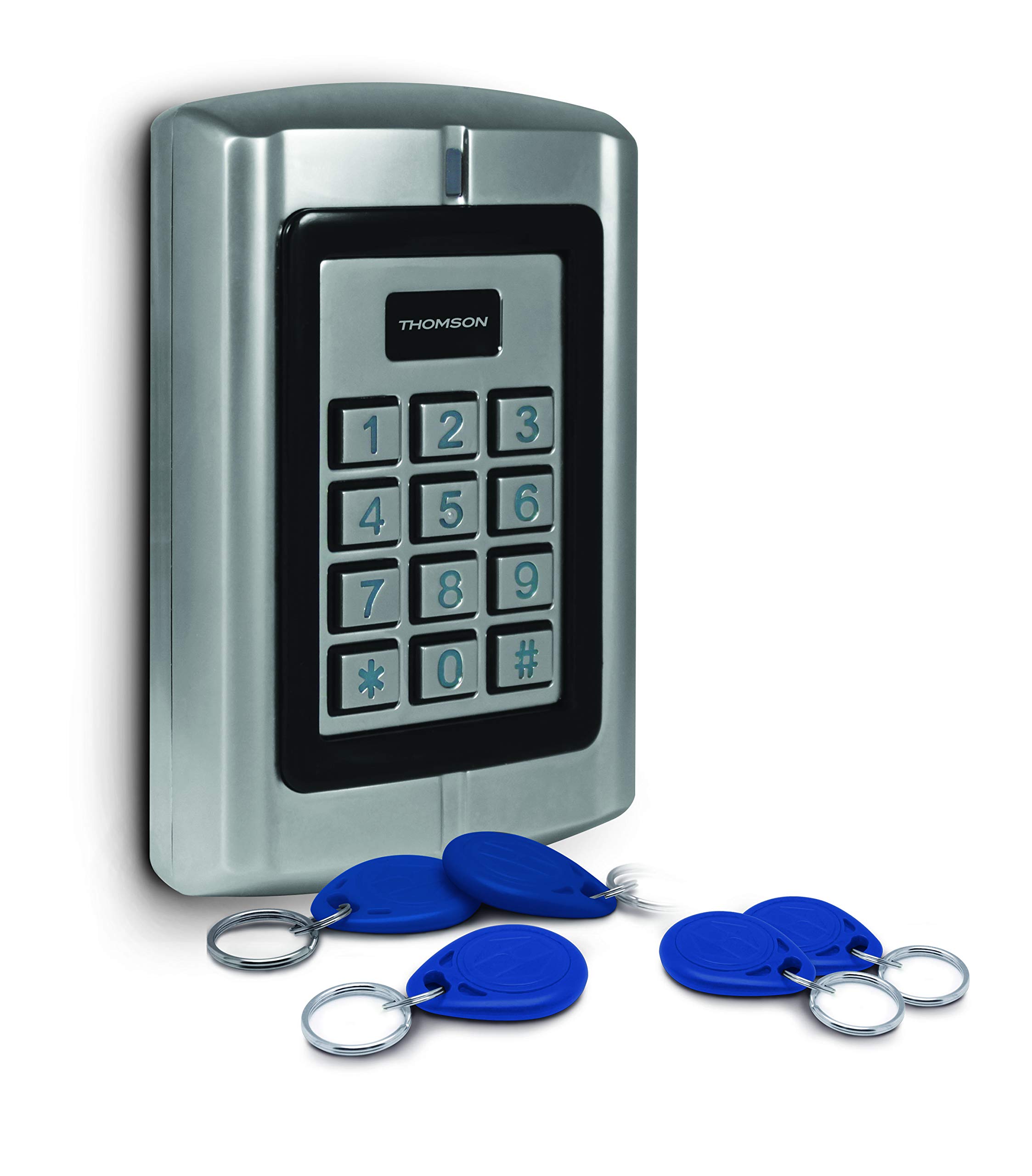 Ce produit vous permet de gérer l’accès d’un domicile ou d’une entreprise de manière simple et effi cace, et de contrôler un accès verrouillé par gche électrique, et/ou l’ouverture d’un automatisme de portail par l’intermédiaire de son contact sec.- Le clavier à code Thomson est équipé de deux sorties qui permettent de gérer indépendamment la gche électrique ou l’automatisme de deux accès distincts. Il dispose également d’entrées fi laires permettant de contrôler et signaler un accès resté ouvert.- Chaque accès peut être déverrouillé par la saisie d’un code secret de 4 à 6 chiffres