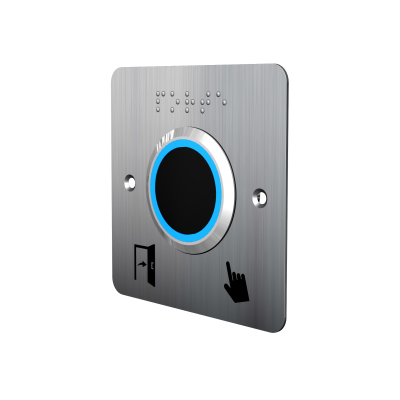 Bouton poussoir sans contact à détection infrarouge réglable (3-12 cm), idéal pour l'ouverture automatique de portes sans contact.