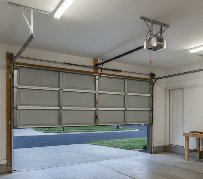 Porte de garage sectionnelle motorisée avec moteur au plafond